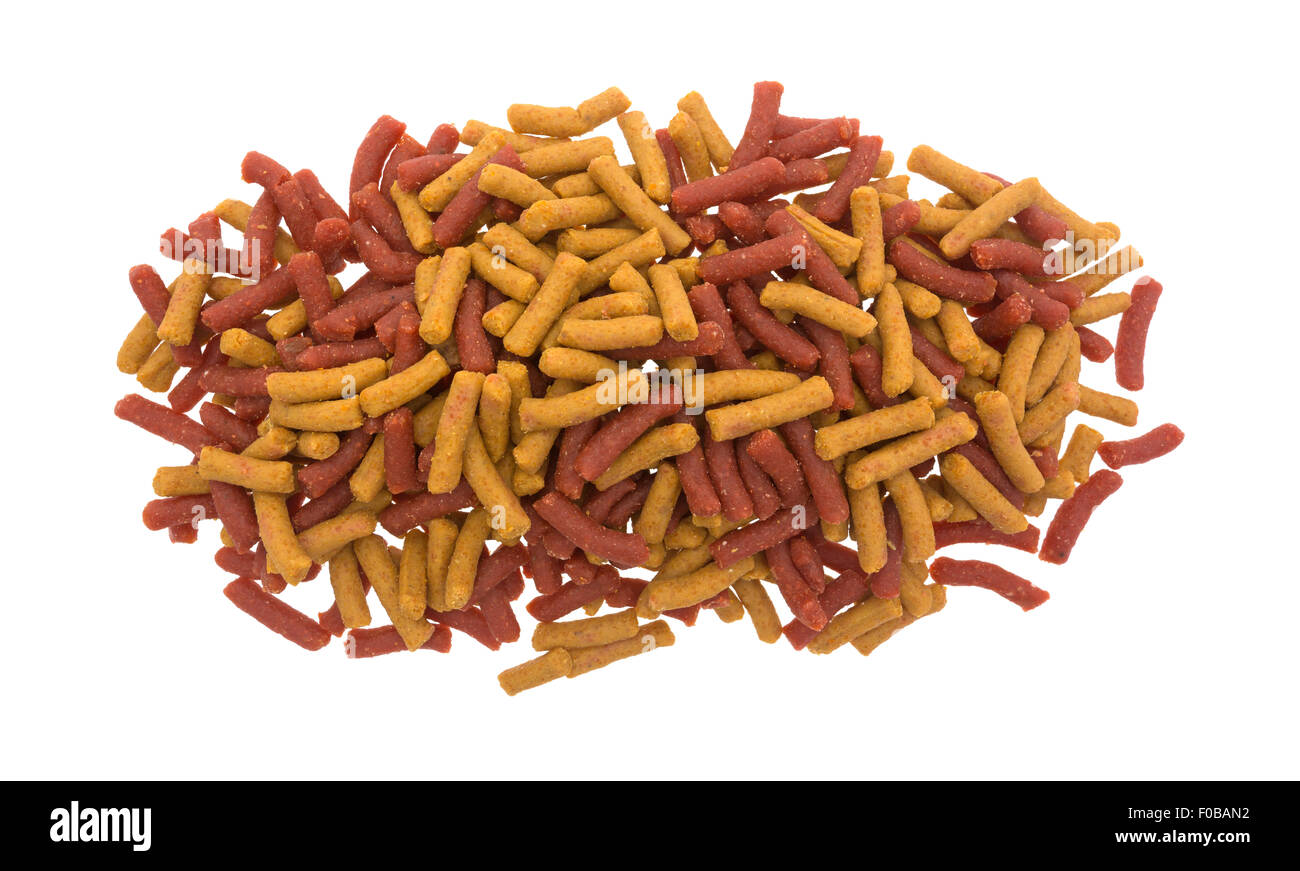 A small portion of generic moist dog food on a white background. Stock Photo