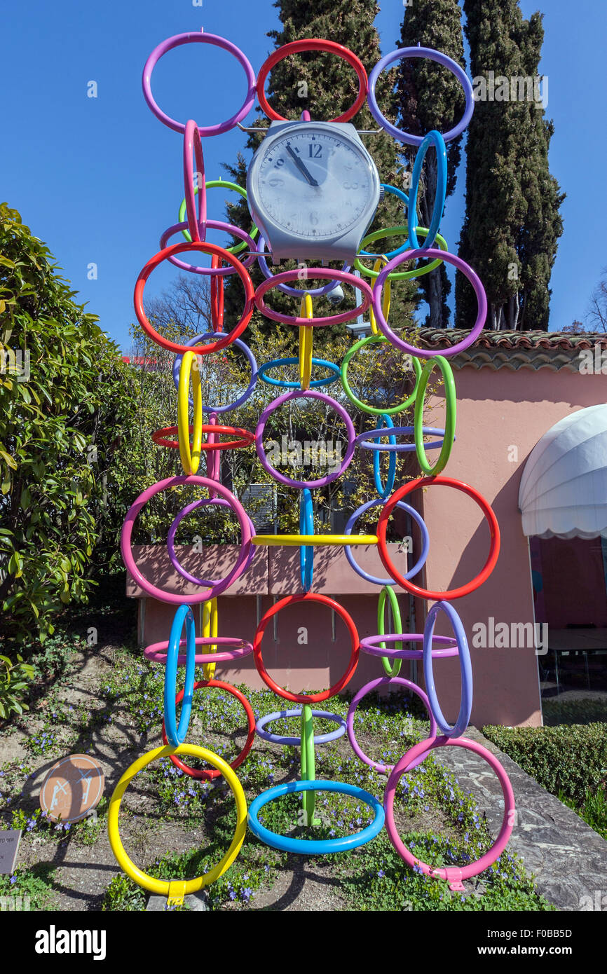 Art Clock Tower, 1995, by Verner Panton. International Olympic Committee, Olympic Garden Lausanne. Donated by Swatch Stock Photo