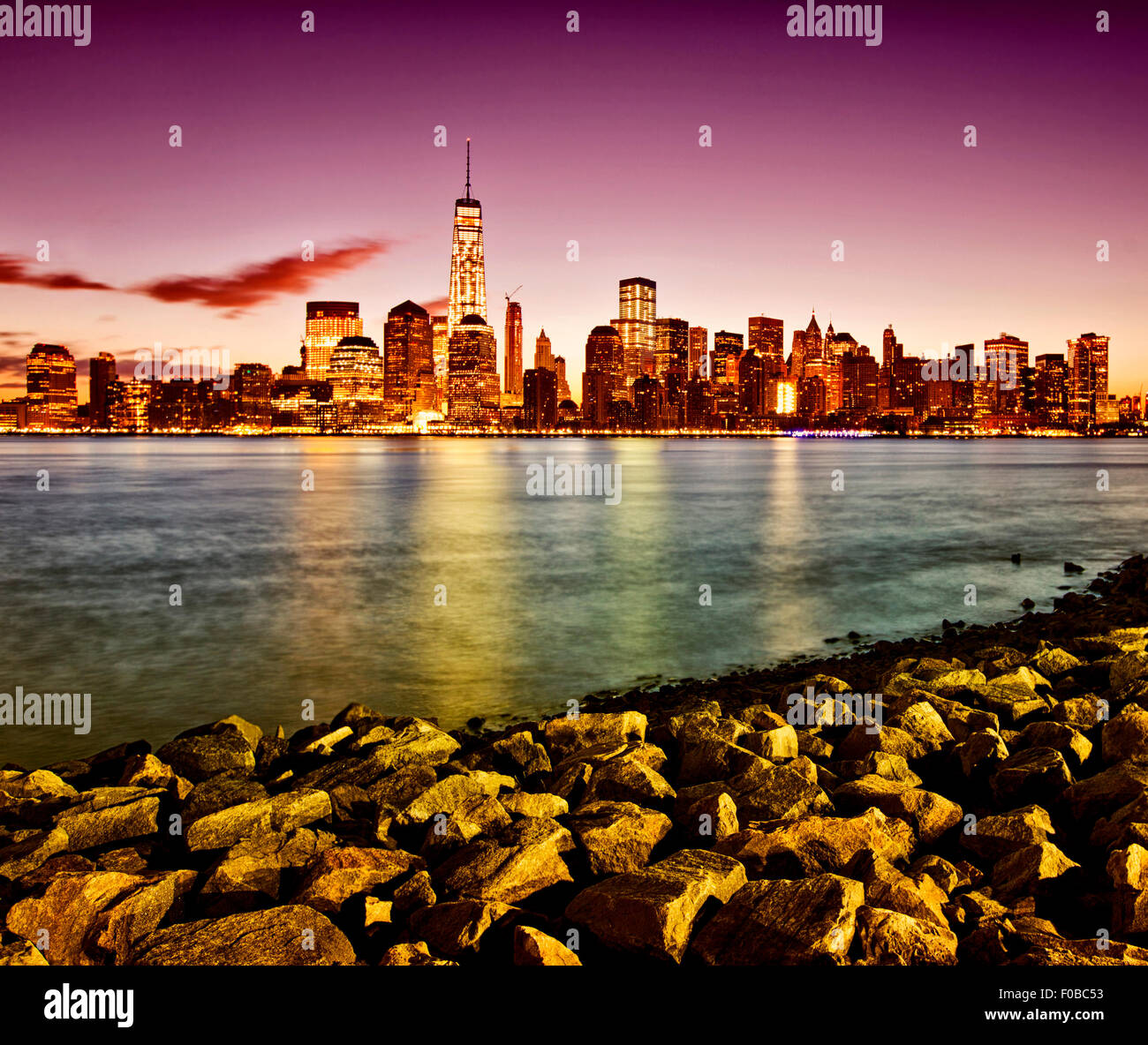 Lower Manhattan in New York at dawn Stock Photo