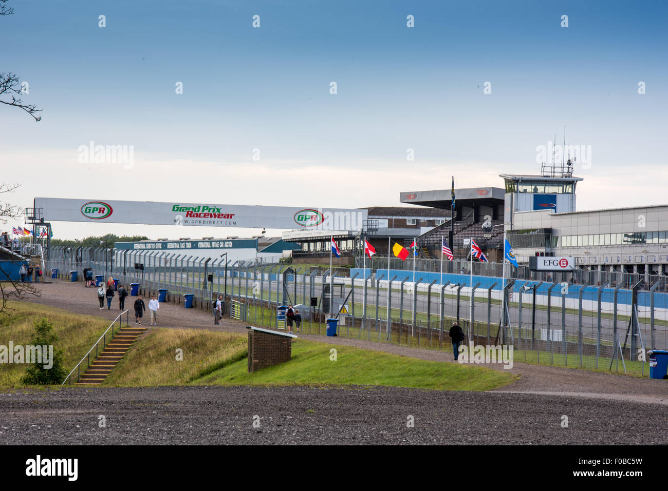 Looking over towards the grandstand during Formula E Racing Cars Testing at Donington Raceway August 2015  Leicestershire UK Stock Photo