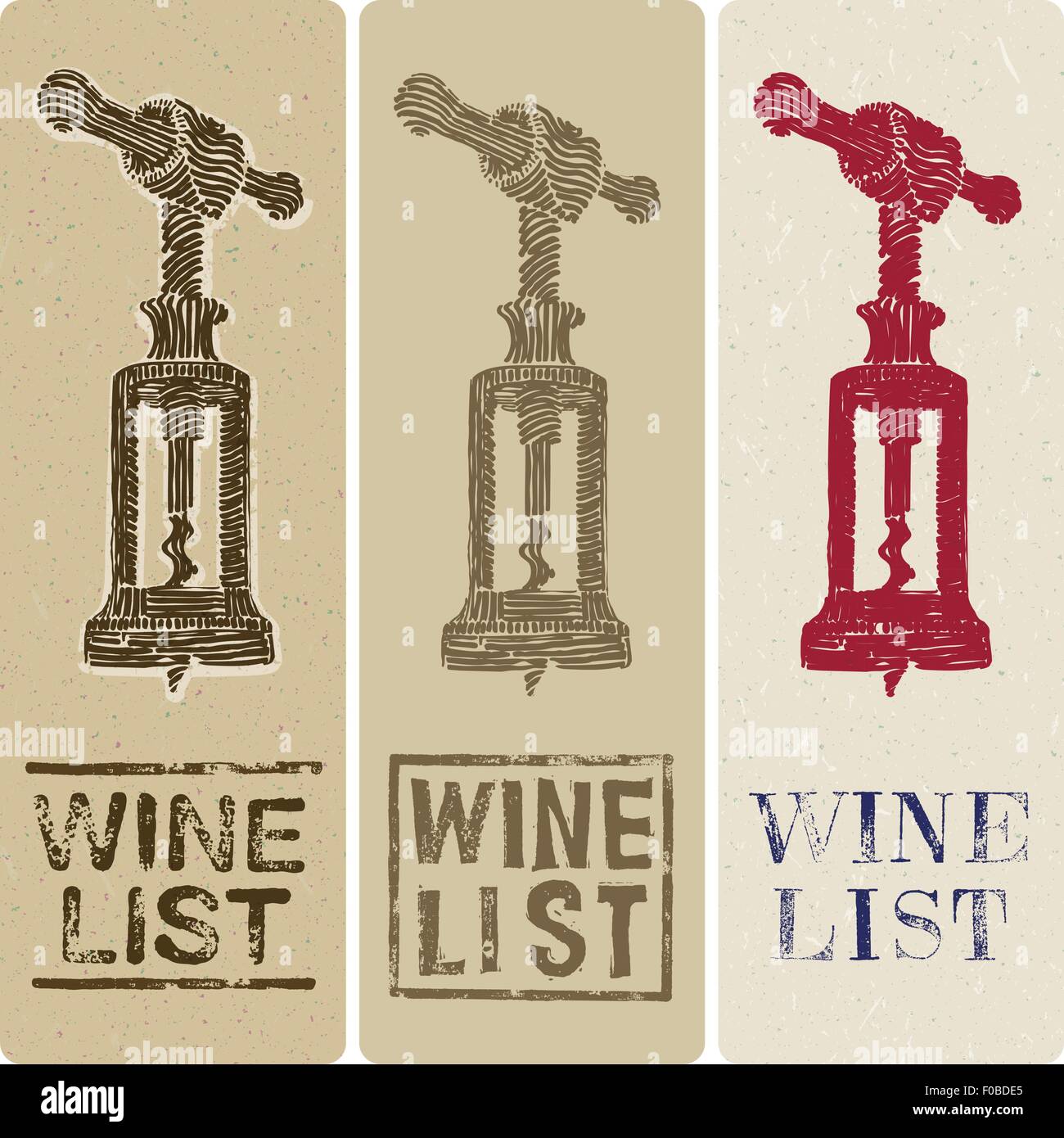 wine list slim grunge covers on recycled paper background Stock Vector