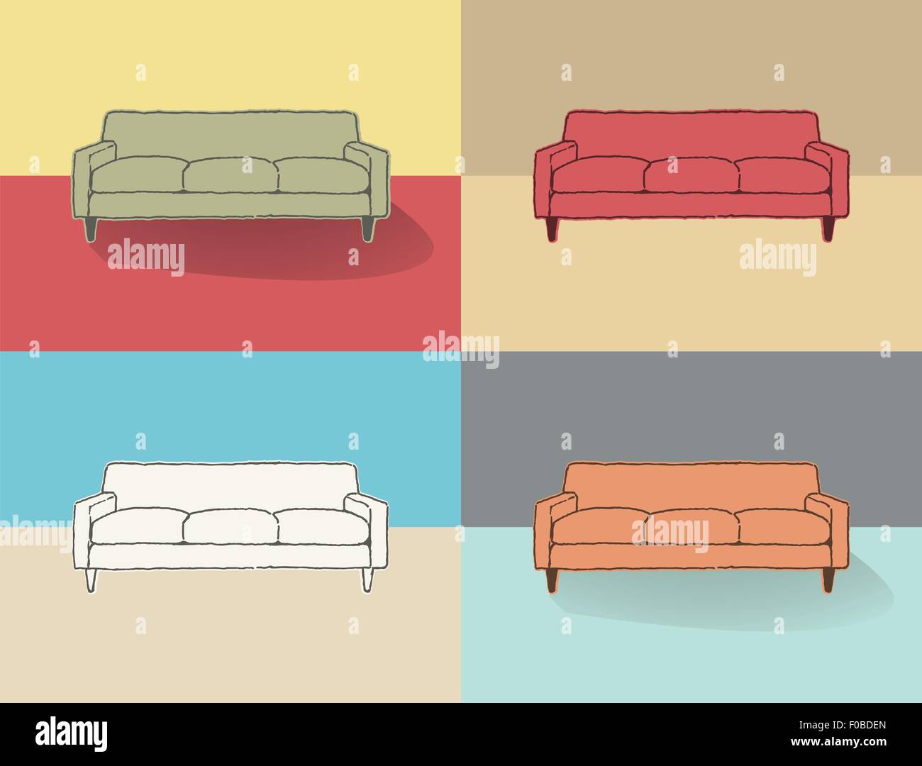 simply elegant couch drawing in four color solution Stock Photo