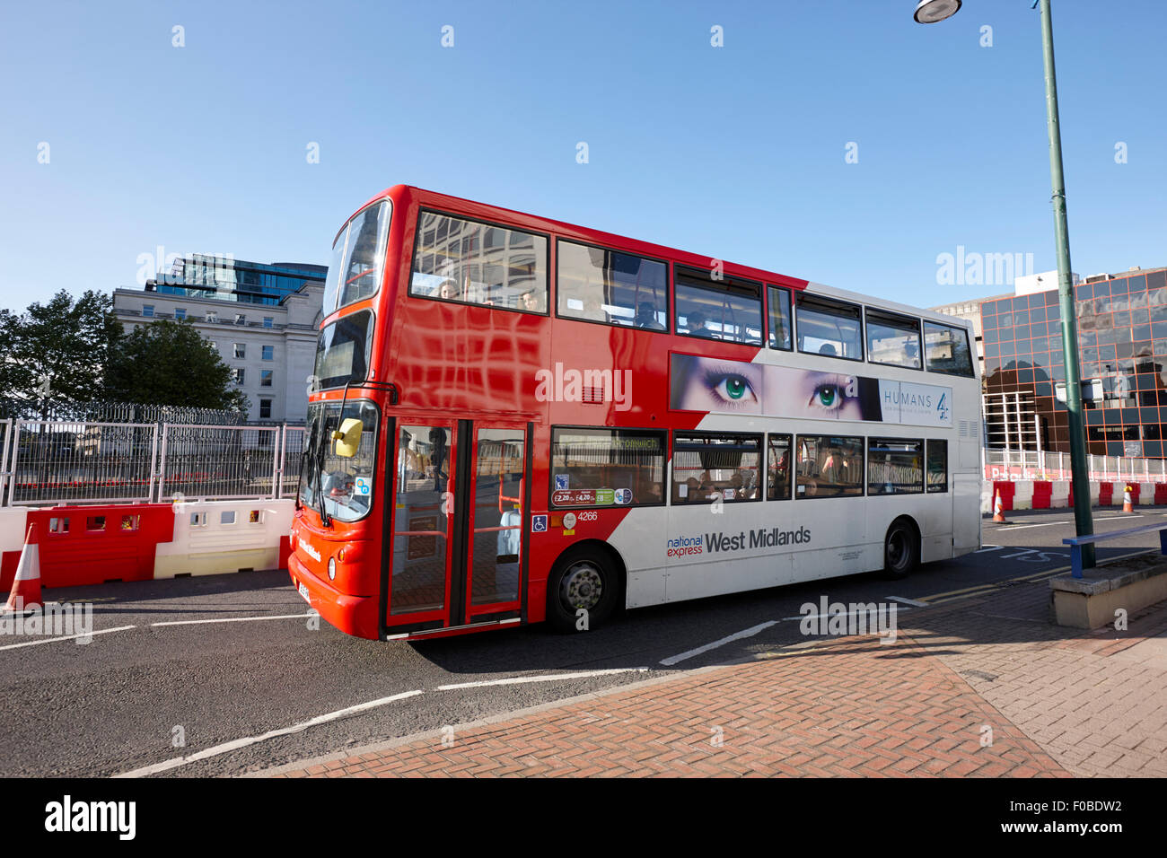 national express west midlands double decker bus service Birmingham city centre UK Stock Photo