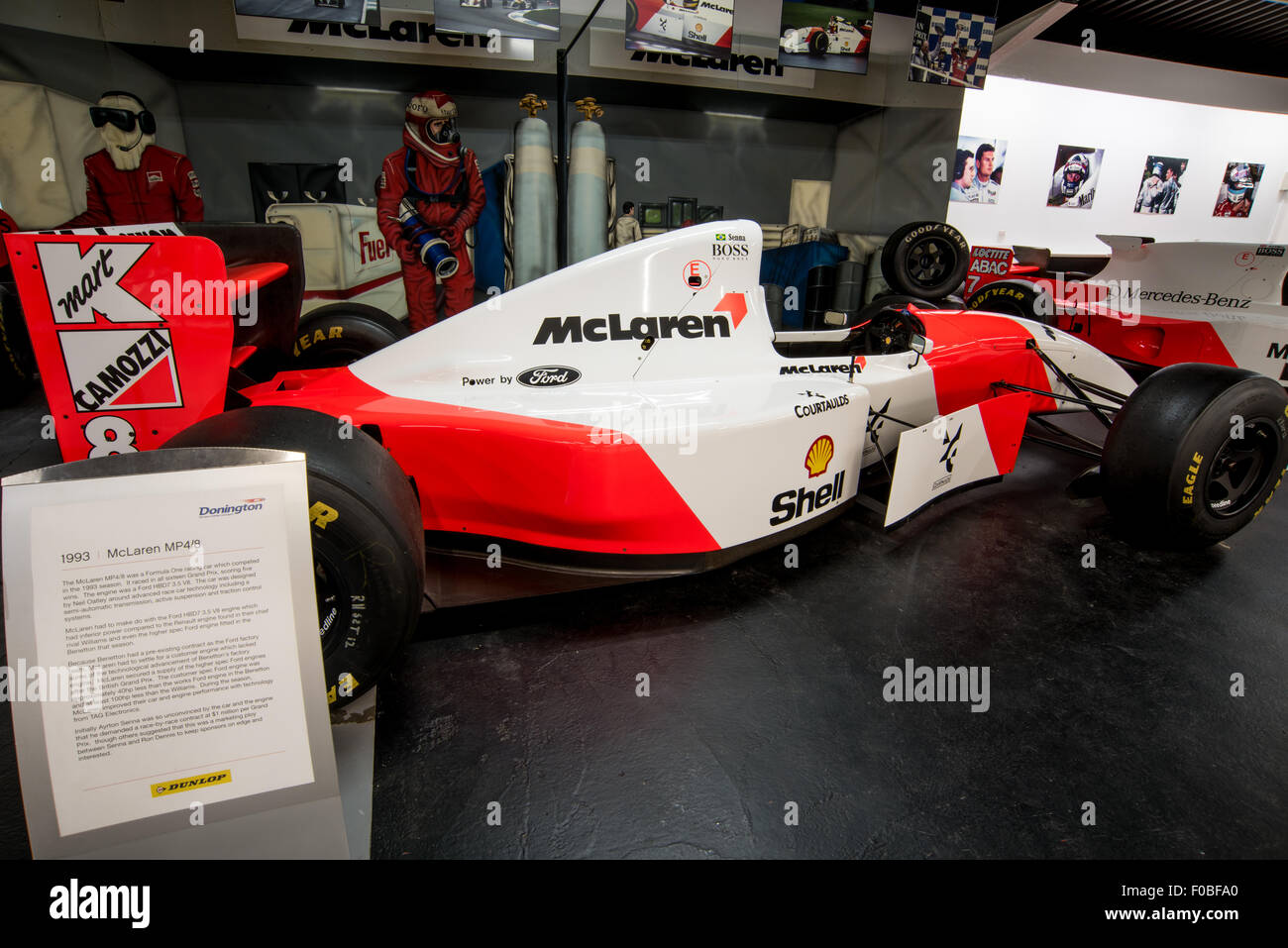 1993 Mclaren MP4/8 driven by Ayrton Senna on display at the Museum of  Donington Raceway Leicestershire, England UK Stock Photo - Alamy