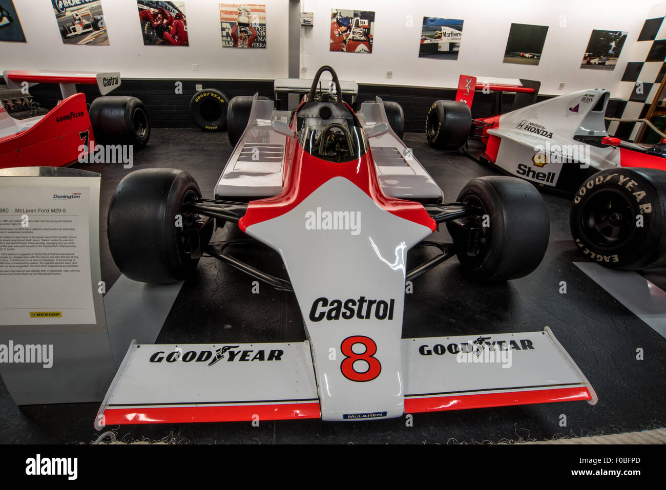 1980 Mclaren Ford M29-5  driven by Alain Prost on display at  the Museum of Donington Raceway Leicestershire, England Stock Photo