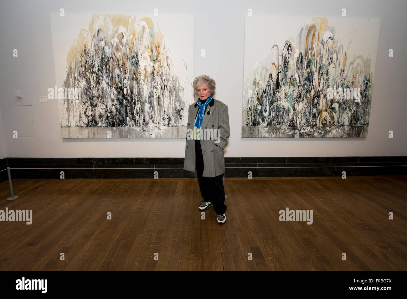 Artist Maggi Hambling with some of her work about to be displayed at the National Portrait Gallery. Stock Photo
