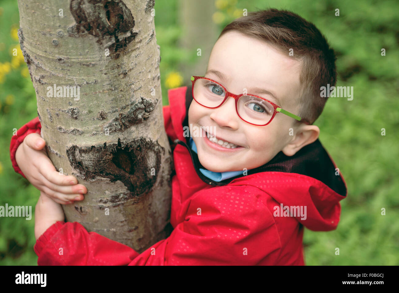 Portrait of cute little boy child outdoors on the nature Stock Photo ...