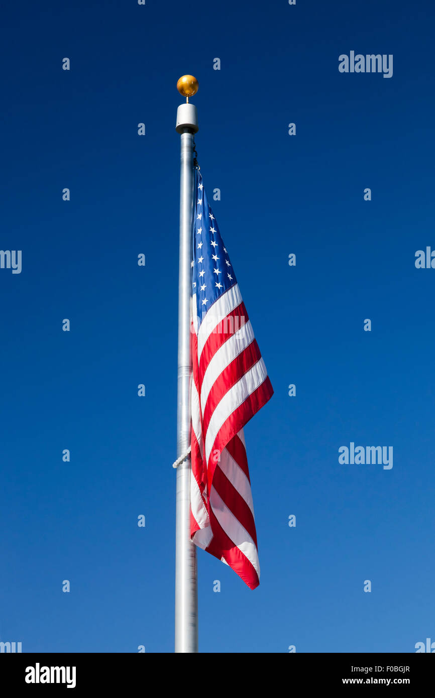USA flag without the wind in the sky Stock Photo