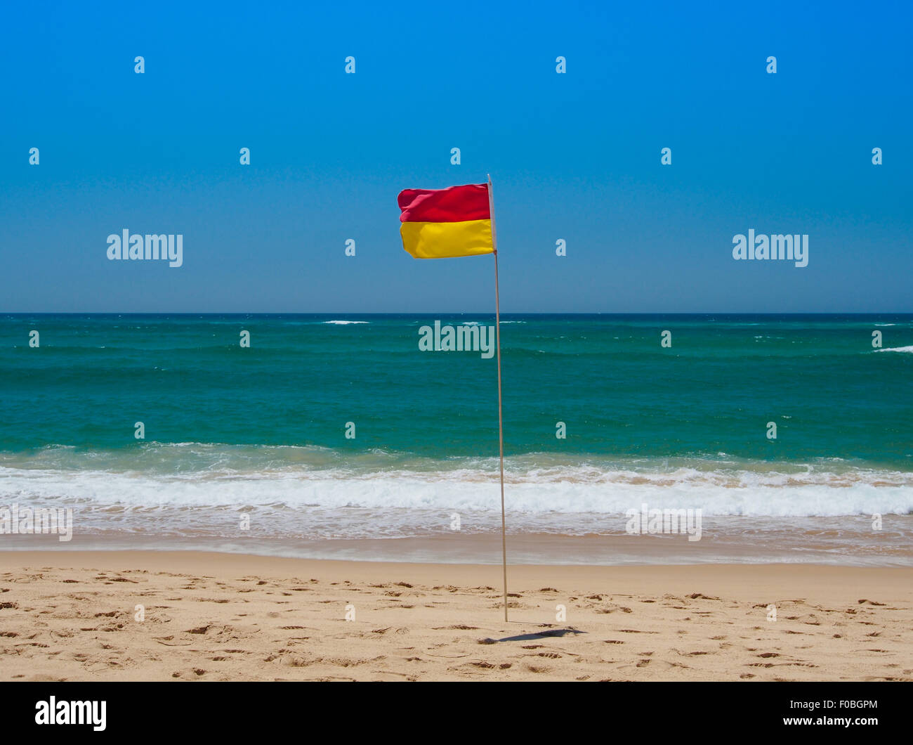 swimming flag area on the beach Stock Photo