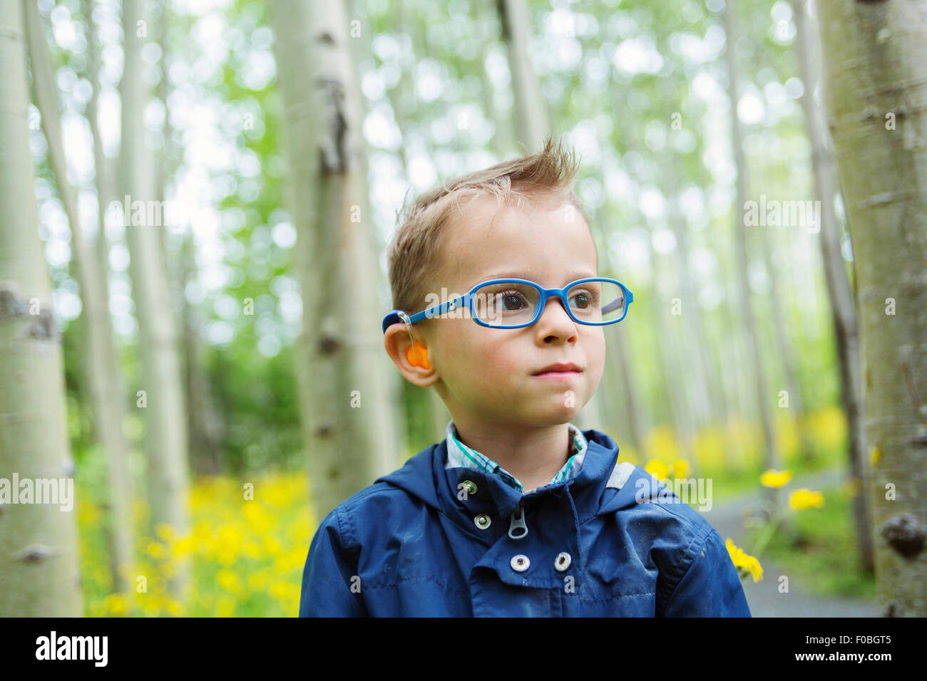 Portrait of cute little boy child outdoors on the nature Stock Photo