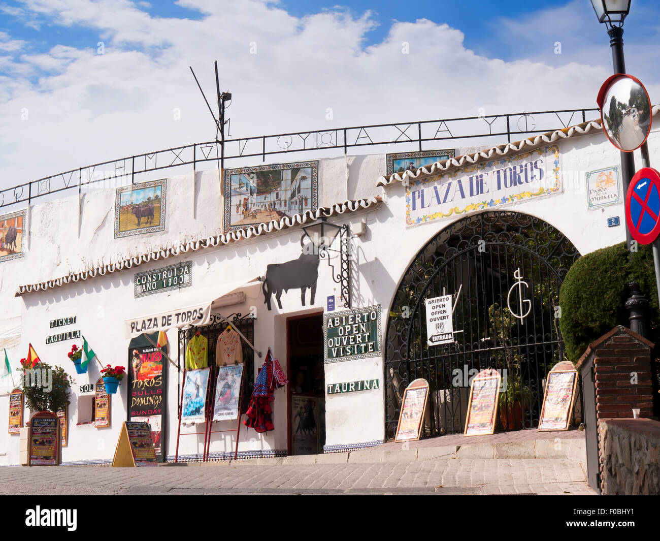 Bullring in Mijas one of the most beautiful 'white' villages of Andalucia. It is in the Alpujarra mountains above the coast Stock Photo