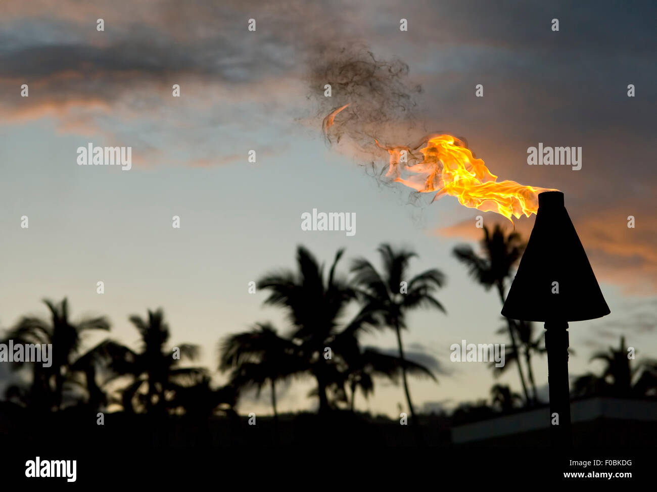 Tiki torch burning in Hawaii with room for your type Stock Photo Alamy