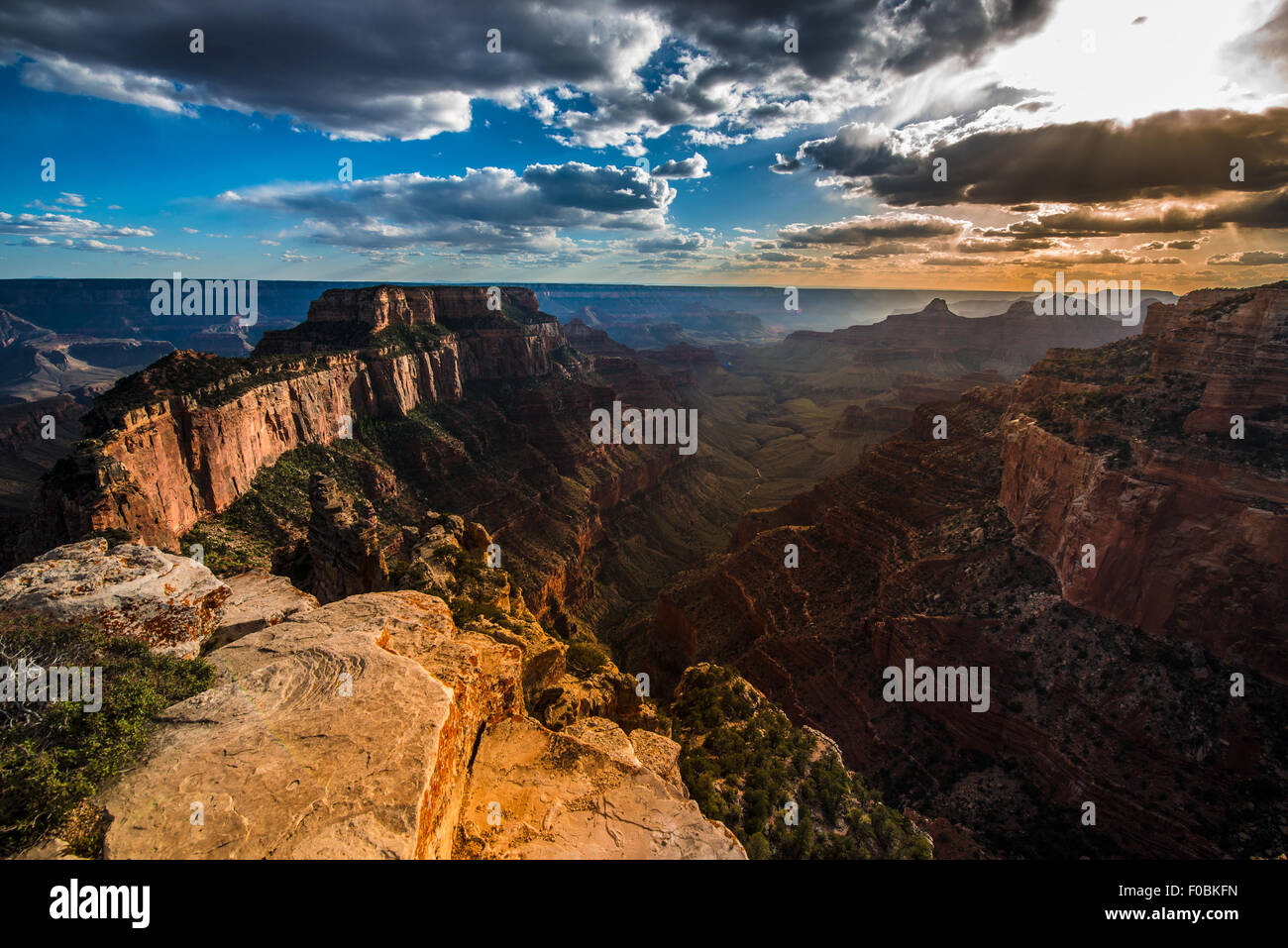 Cape Royal Grand Canyon North Rim Dramatic Sunset Clouds Arizona Landscape Stock Photo