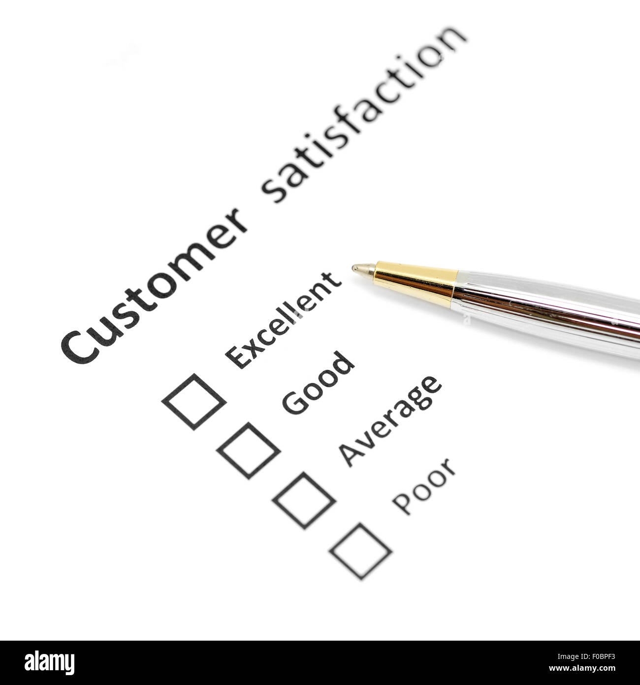 customer satisfaction survey blank form with the pen Stock Photo