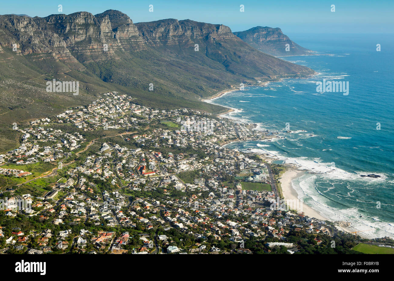 Aerial view of Camps Bay and the Cape Peninsula from Lions Head Stock Photo
