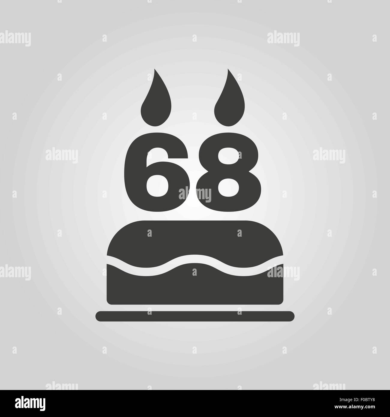 The birthday cake with candles in the form of number 68 icon. Birthday symbol. Flat Stock Vector