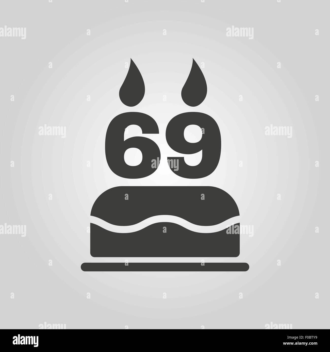 The birthday cake with candles in the form of number 69 icon. Birthday symbol. Flat Stock Vector