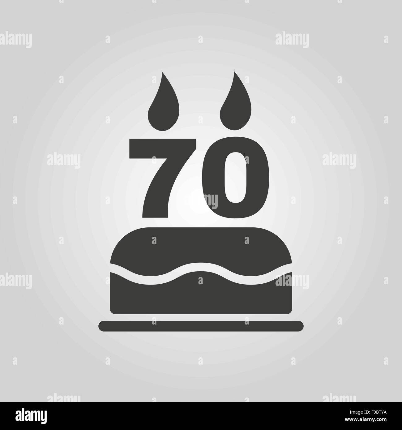The birthday cake with candles in the form of number 70 icon. Birthday symbol. Flat Stock Vector