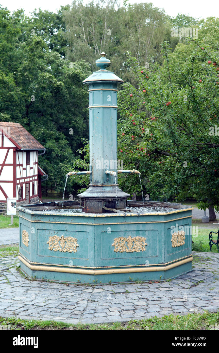 Dorfbrunnen, Marktplatz, Hessenpark, Stock Photo