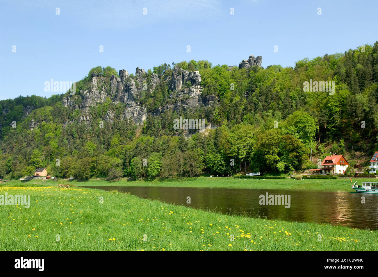 Elbsandsteingebirge, Elbe, Fluss, Sandstein, Stock Photo