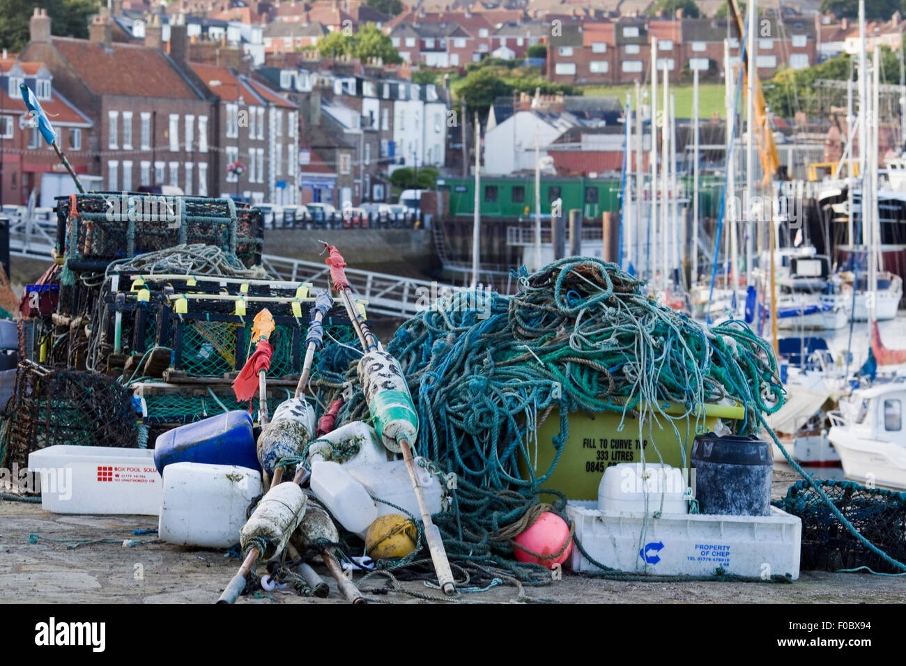 Lobster and crab baskets on the jetty in Whitby north Yorkshire Stock