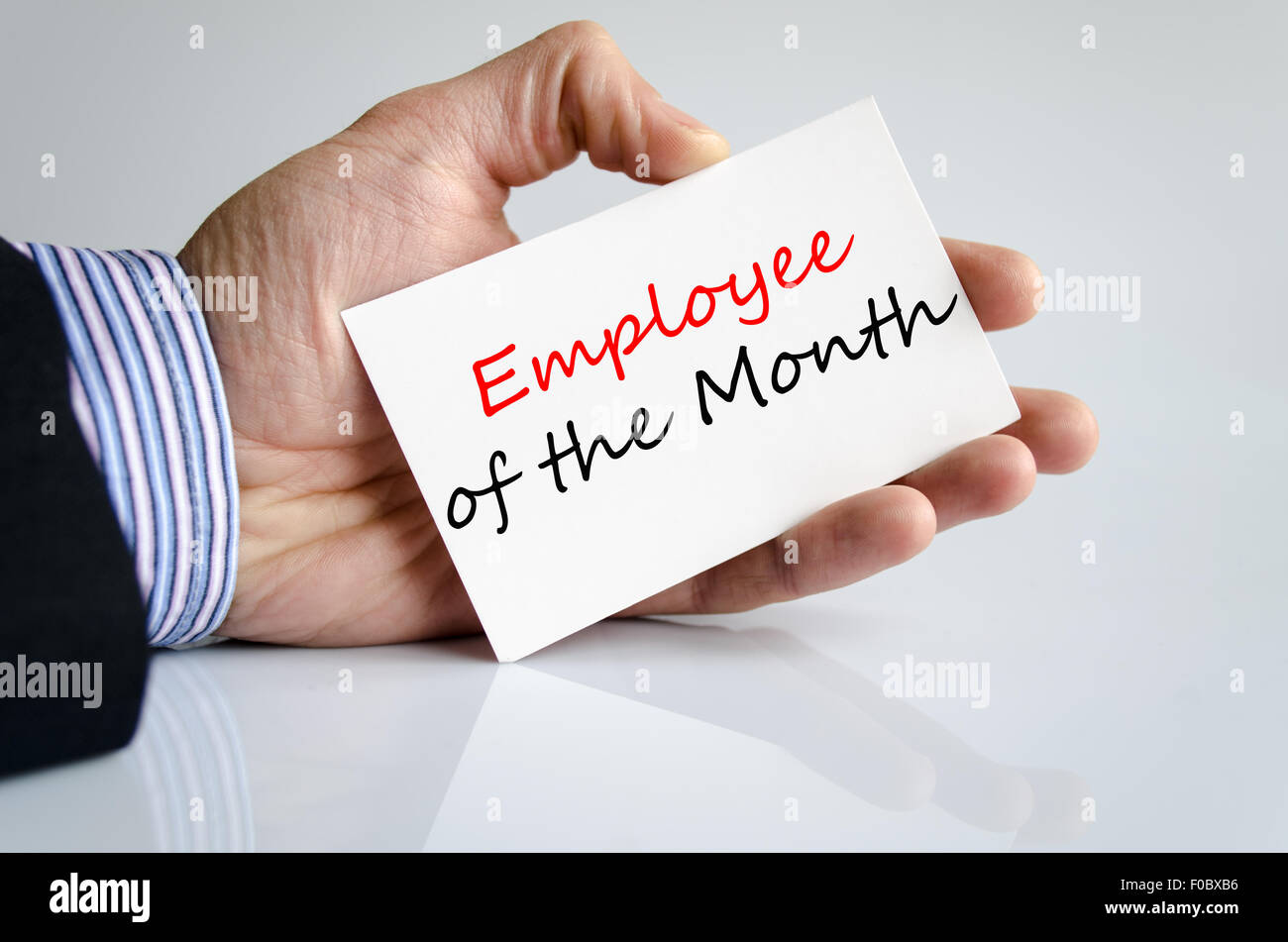 Employee of the month text concept isolated over white background Stock Photo