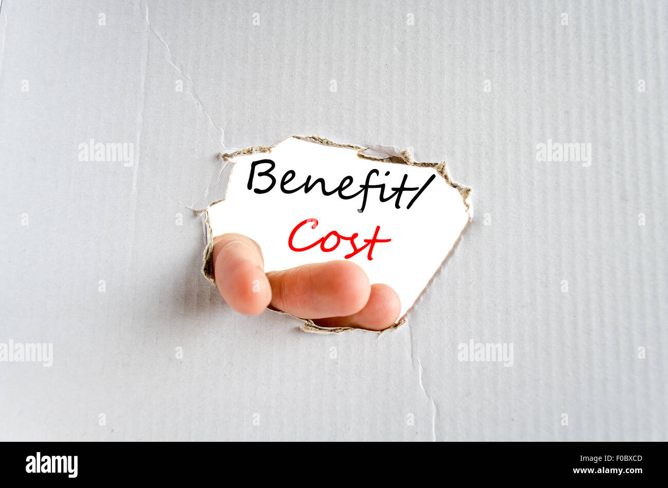 Benefits cost text concept isolated over white background Stock Photo