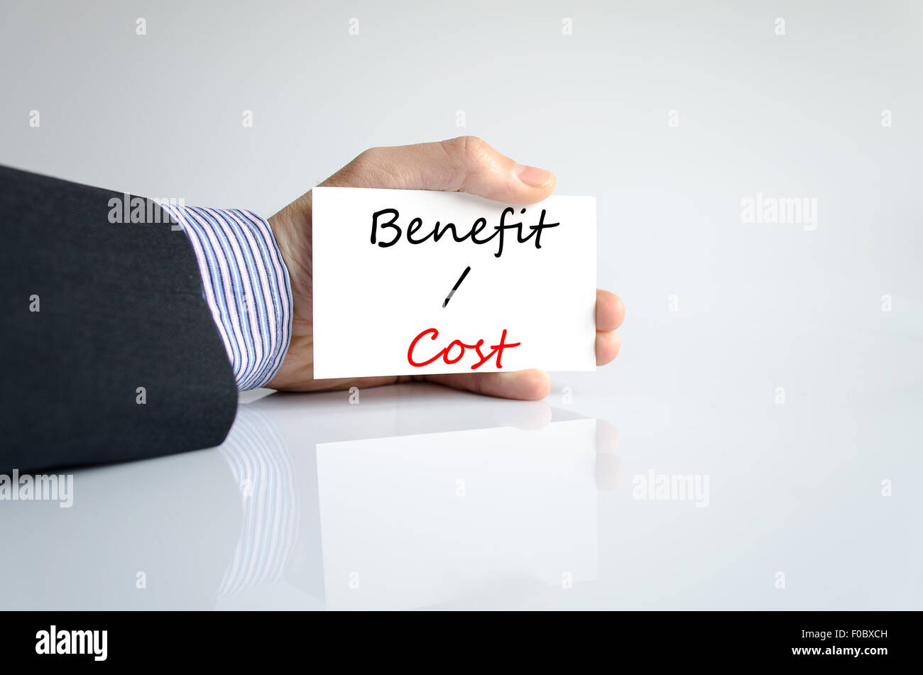 Benefits cost text concept isolated over white background Stock Photo