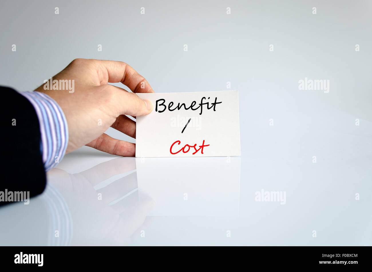 Benefits cost text concept isolated over white background Stock Photo