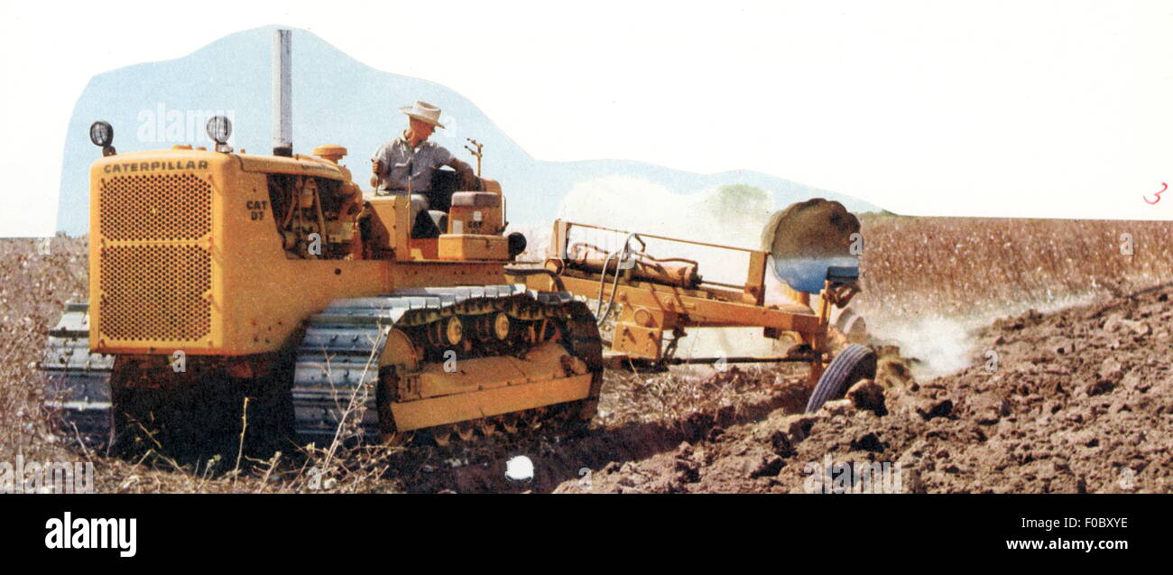 agriculture, machines, Caterpillar D7 tracked tractor doing cultivation work, USA, 1960s, Additional-Rights-Clearences-Not Available Stock Photo