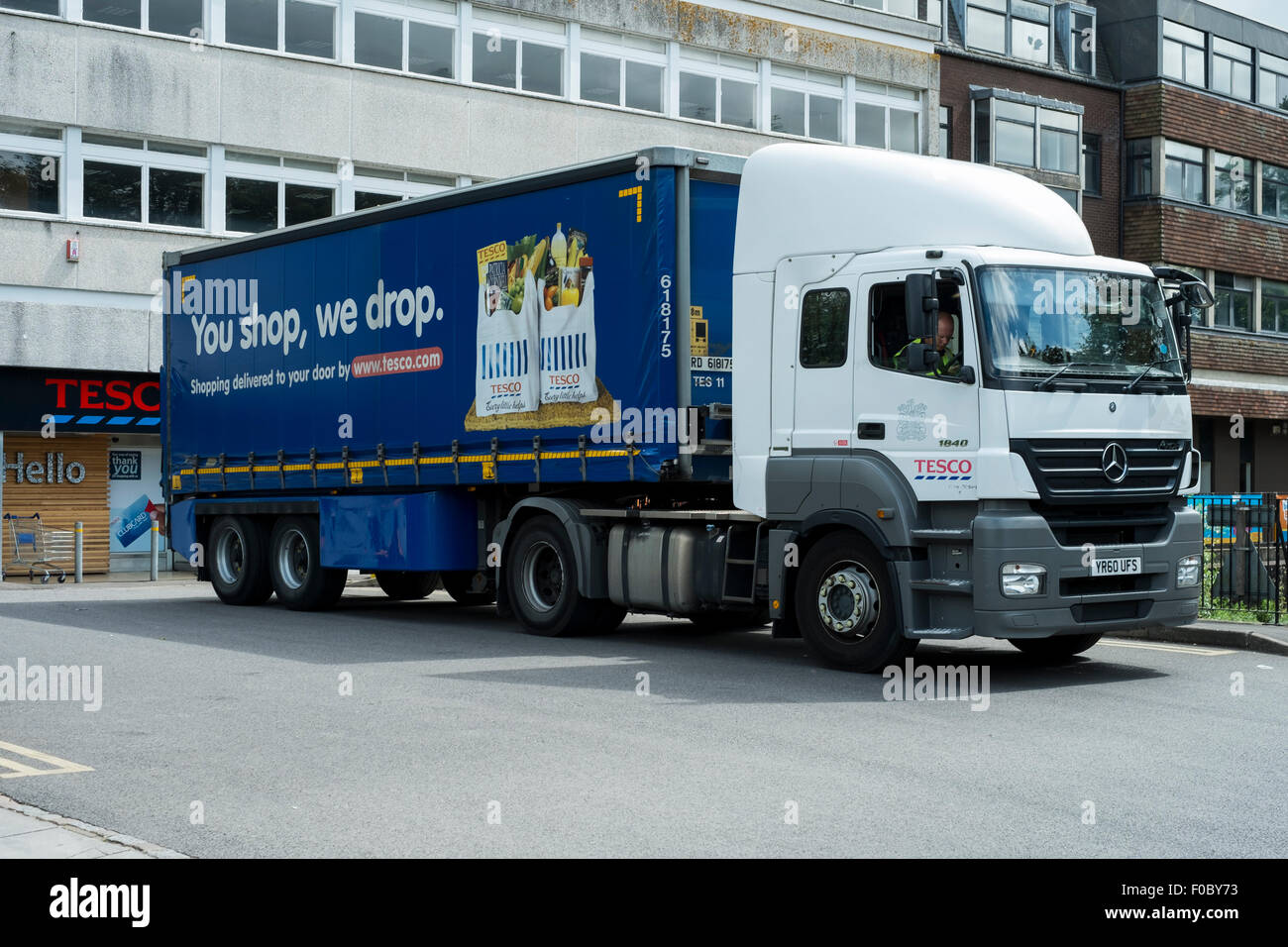Tesco delivery lorry parked up at Tesco's Salisbury Wiltshire United Kingdom Stock Photo