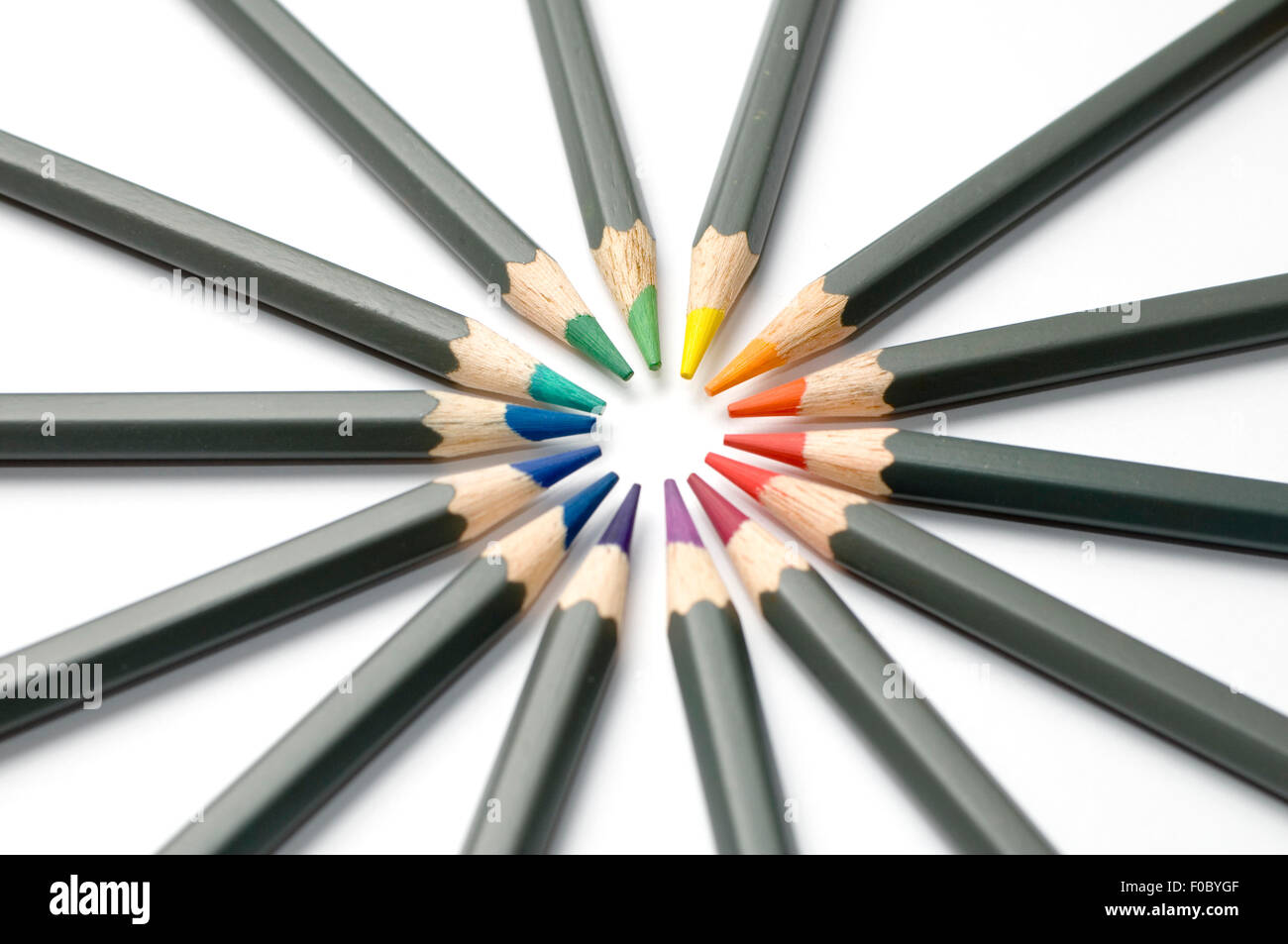A colour spectrum of pencil crayons Stock Photo