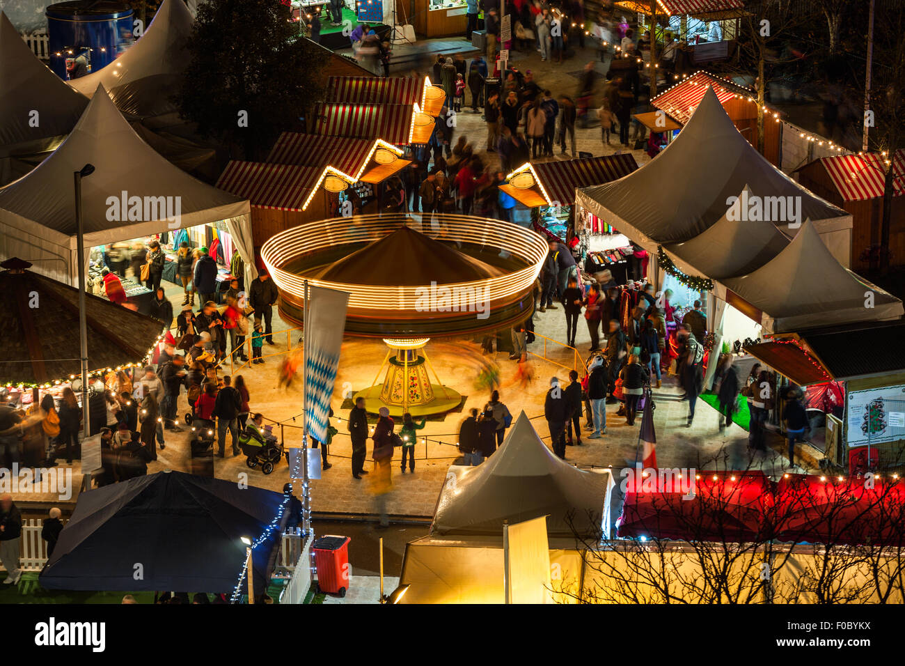 Christmas market in Galway, detail, view from high point. Stock Photo