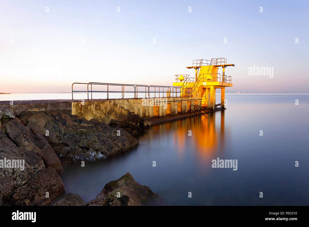 Before the Sunrise at Blackrock diving board. Salthill, Galway Stock