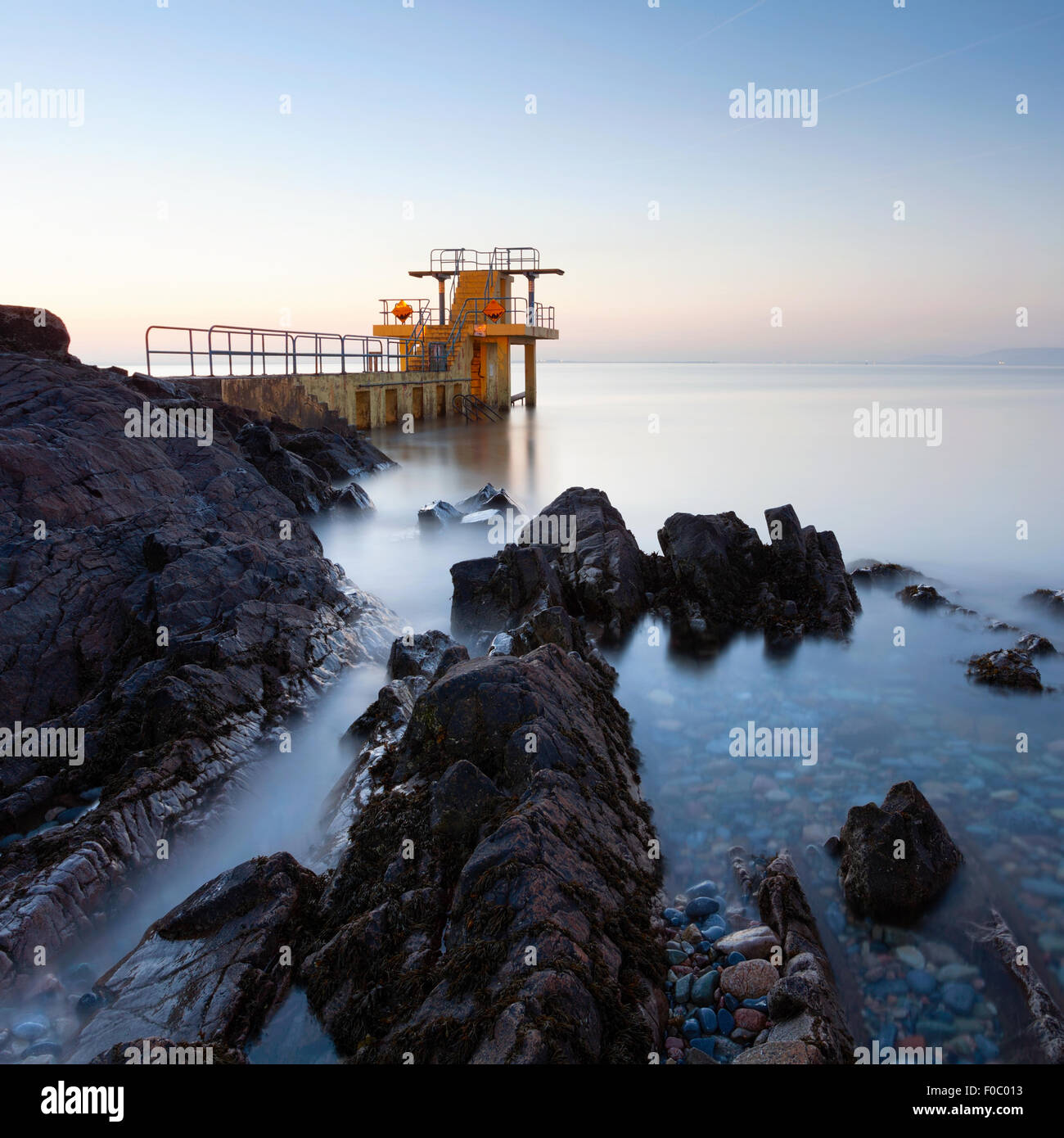 Before the Sunrise at Blackrock diving board. Salthill, Galway Stock