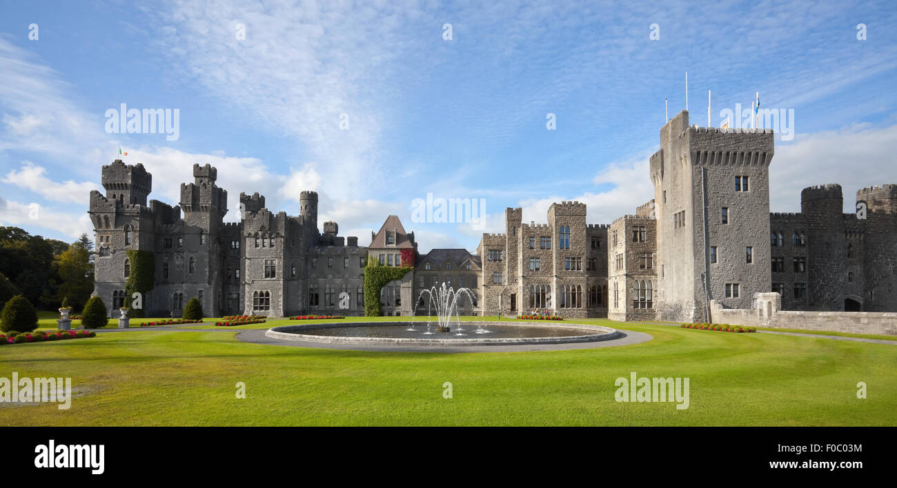 Medieval Castle and hotel at sunny day in Ashford, Mayo, Ireland Stock Photo