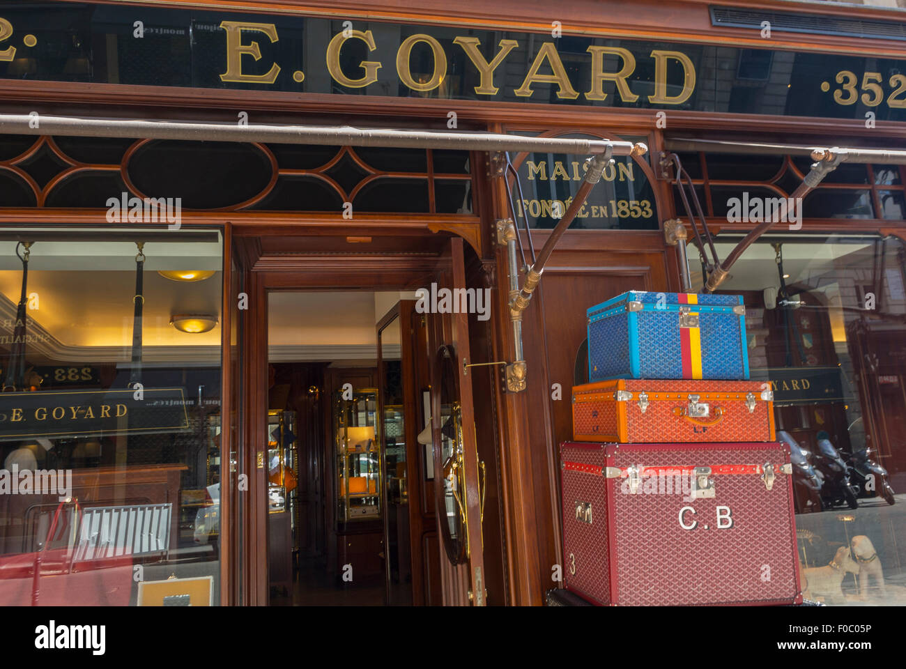 Paris, France, Luxury Product Display, Shop Window, Famous Brand Store,  E. Goyard, Luggage, Stock Photo