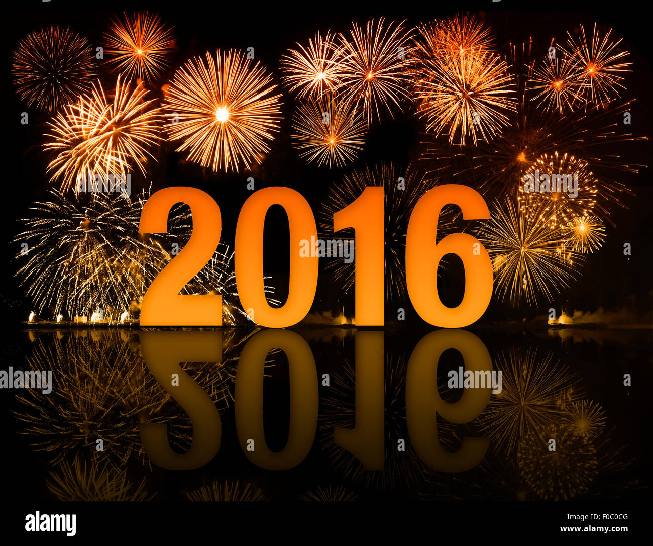 2016 new year fireworks Stock Photo