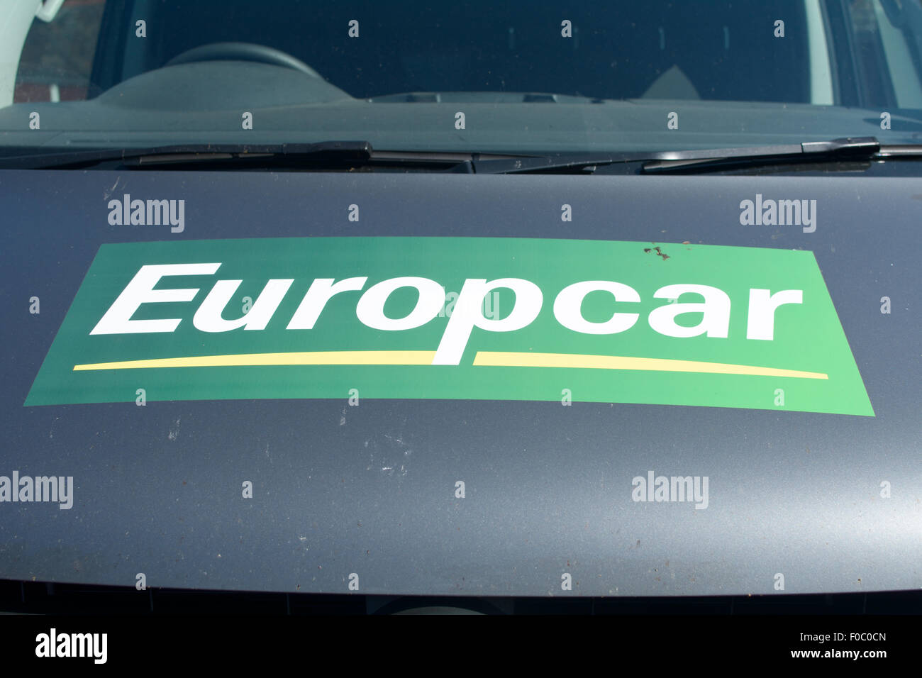 Europcar sign on bonnet of hire van Stock Photo