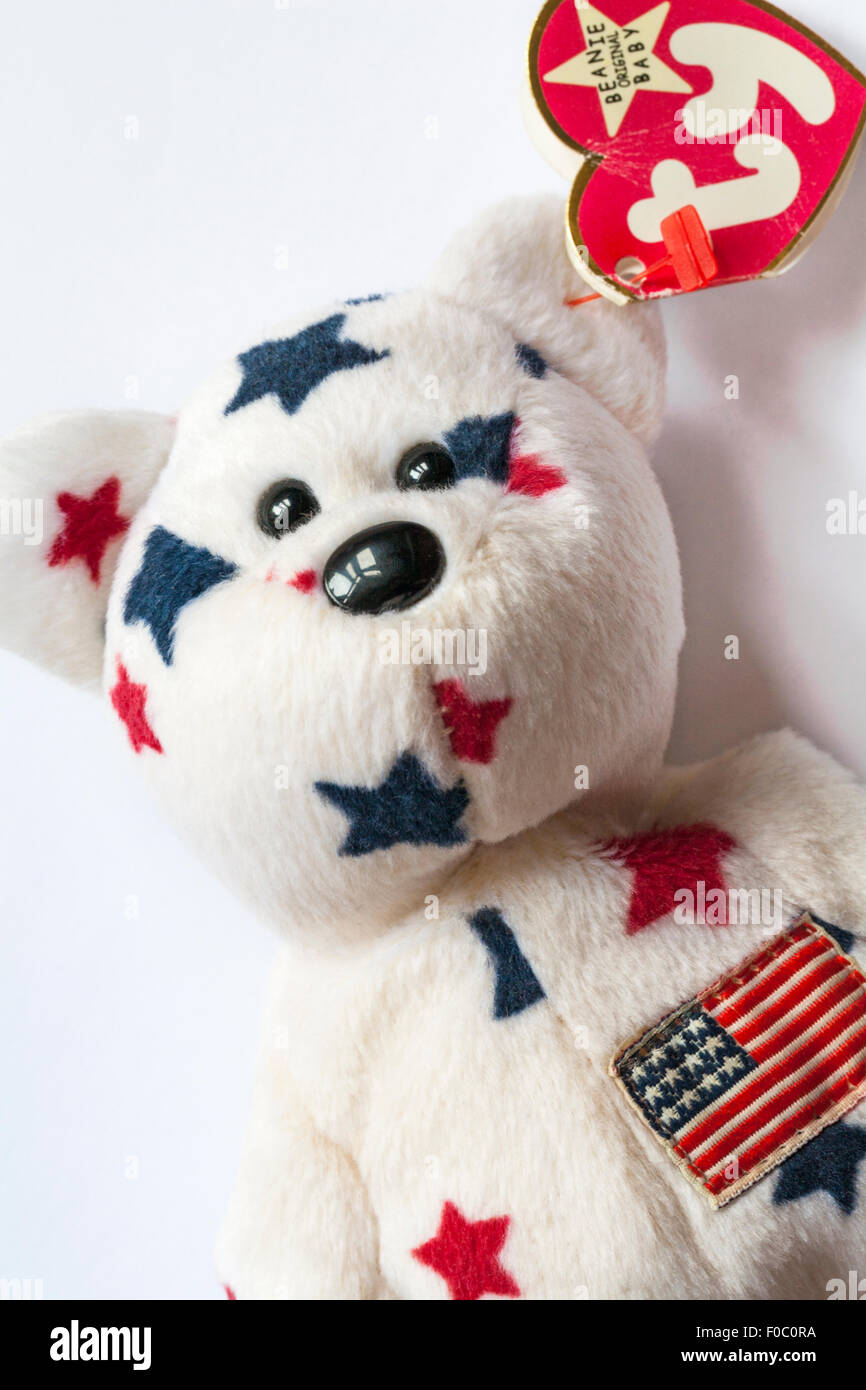 Glory the America ty beanie baby teddy bear set on white background Stock Photo