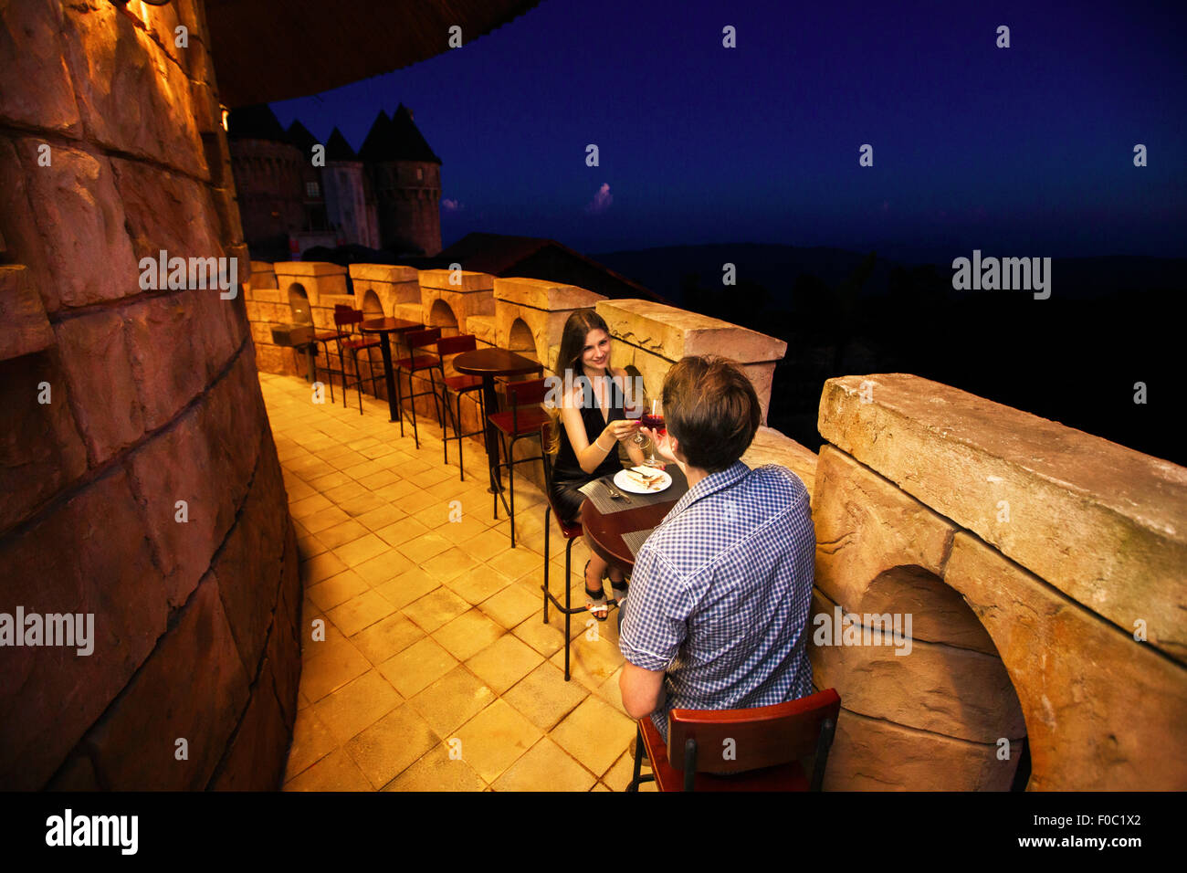 Young Happy Couple Romantic Date Drink Glass Of Red Wine Stock Photo ...