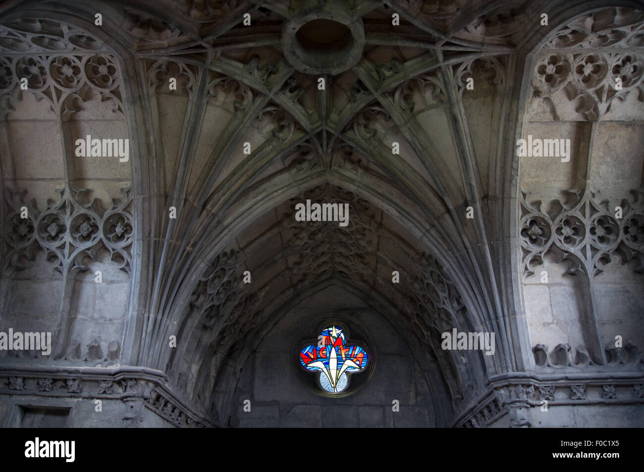 Fan vaulted ceiling of Red Mount Gothic mediaeval chapel, 1485, interior, The Walks, King's Lynn, West Norfolk, England, UK Stock Photo