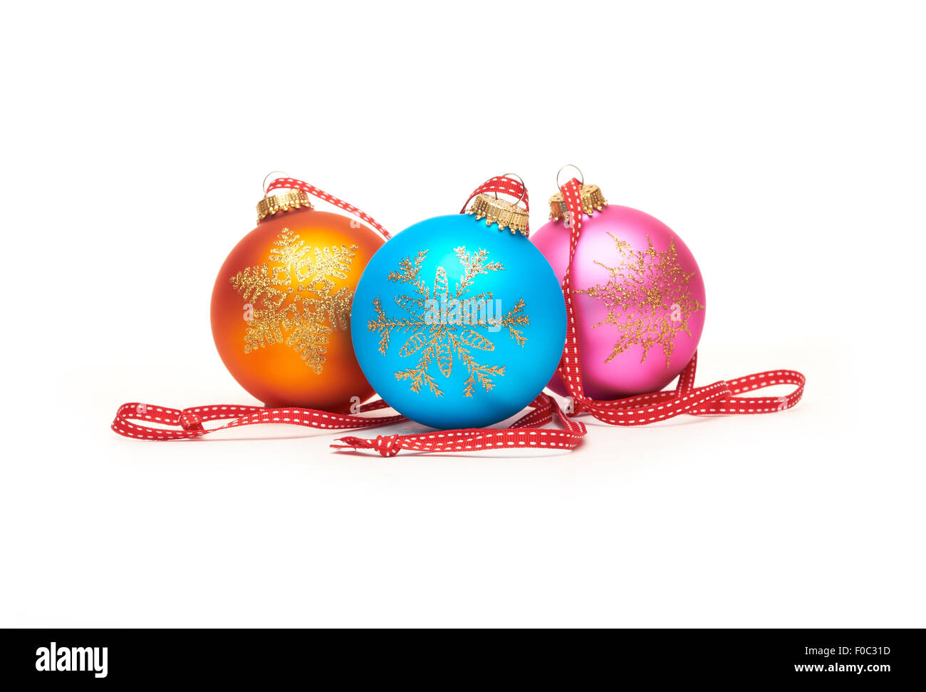 Traditional Christmas Tree Decorations isolated on a white background. Stock Photo