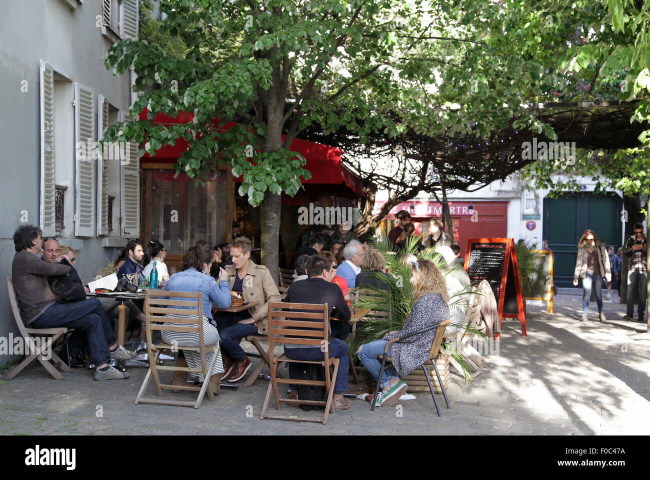 Restaurant Chez Plumeau in Paris at the Place du Calvaire,Montmartre,near the Sacre Coeur.France Stock Photo