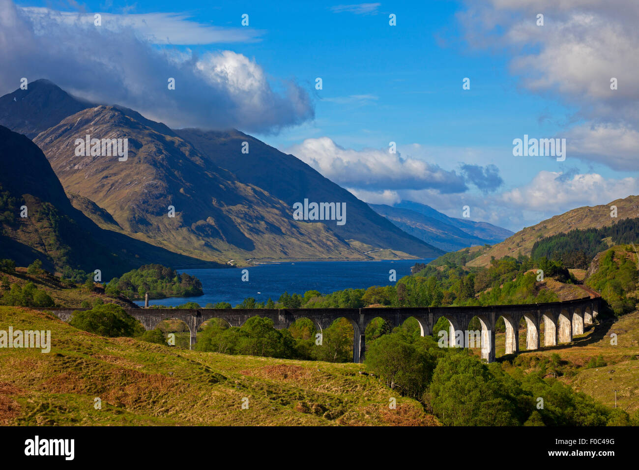 Glenfinnan Viaduct, with Loch Shiel in background Lochaber, Scotland UK. Stock Photo