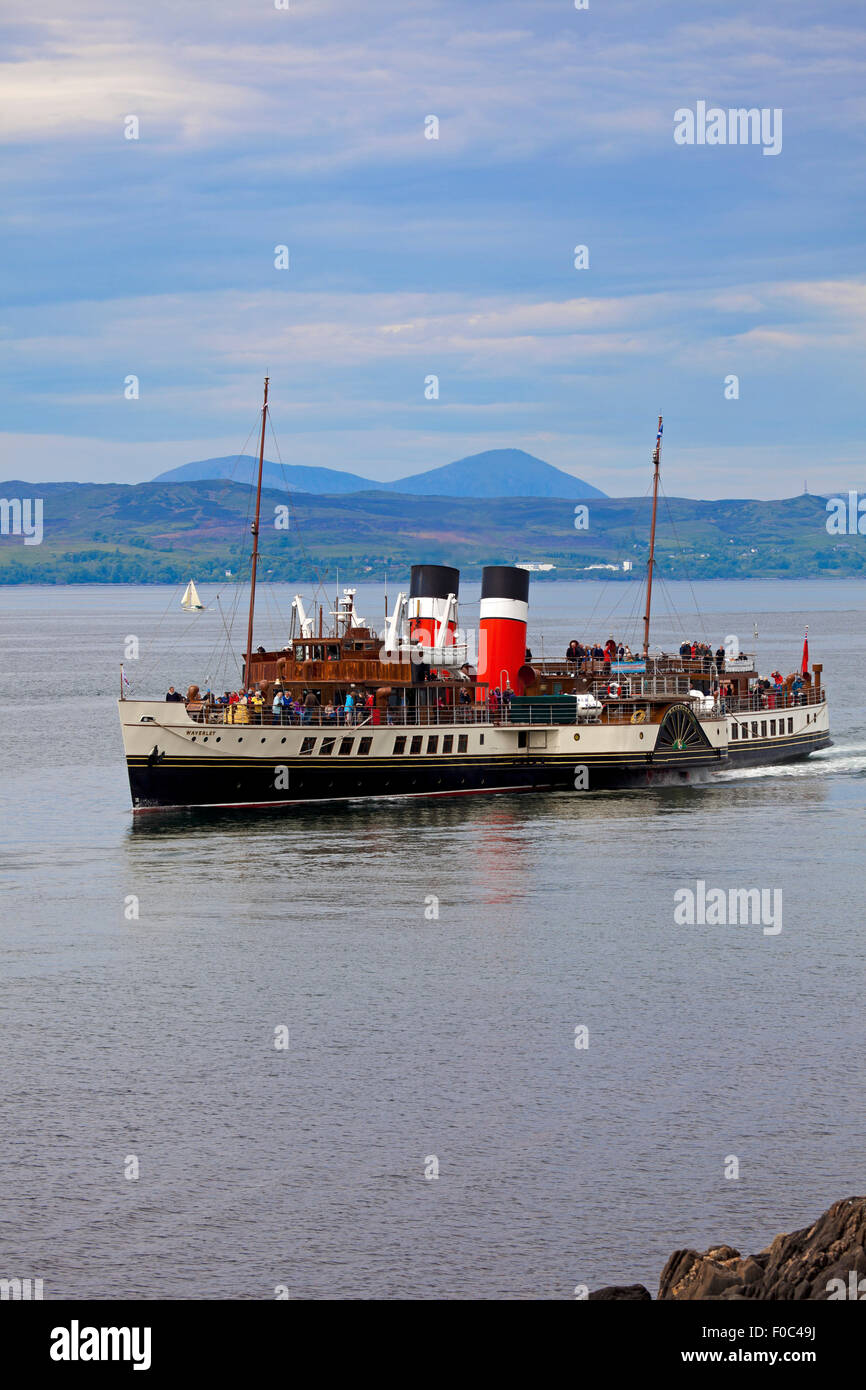 Waverley Paddle Steamer sailing towards Mallaig with Isle of Skye in background, Lochaber, Scotland UK Stock Photo