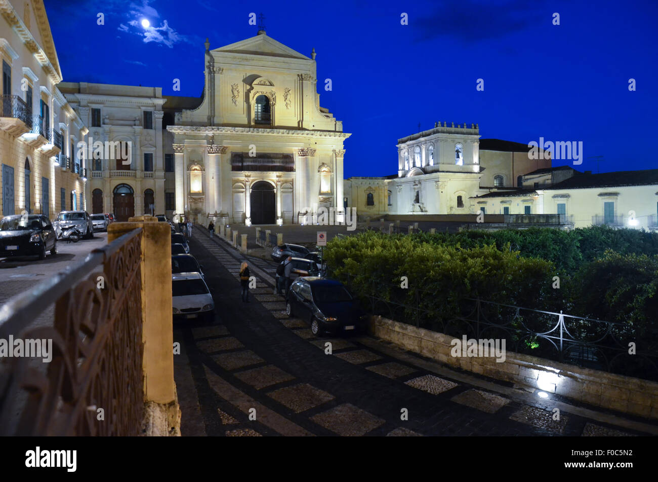 Sicilian Baroque in the evening of Noto Stock Photo