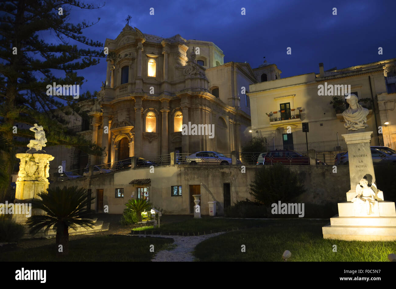 Sicilian Baroque in the night of Noto Stock Photo