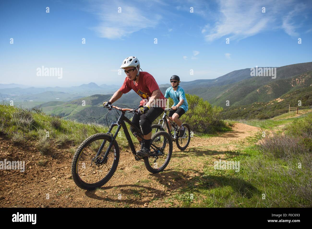 Cyclists mountain biking, San Luis Obispo, California, United States of America Stock Photo