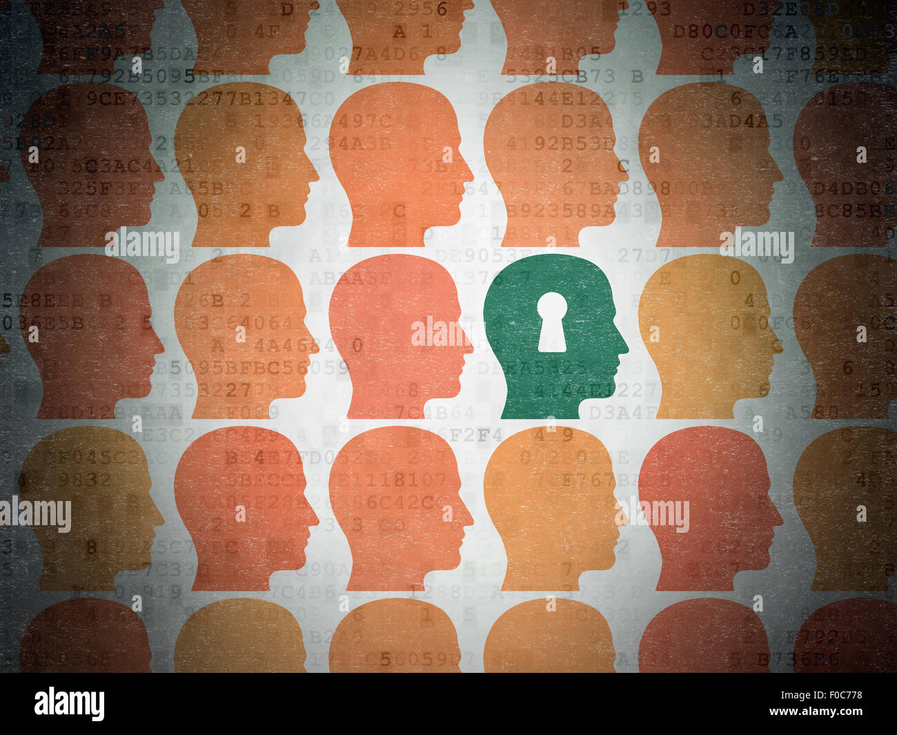 Learning concept: head with keyhole icon on Digital Paper Stock Photo ...
